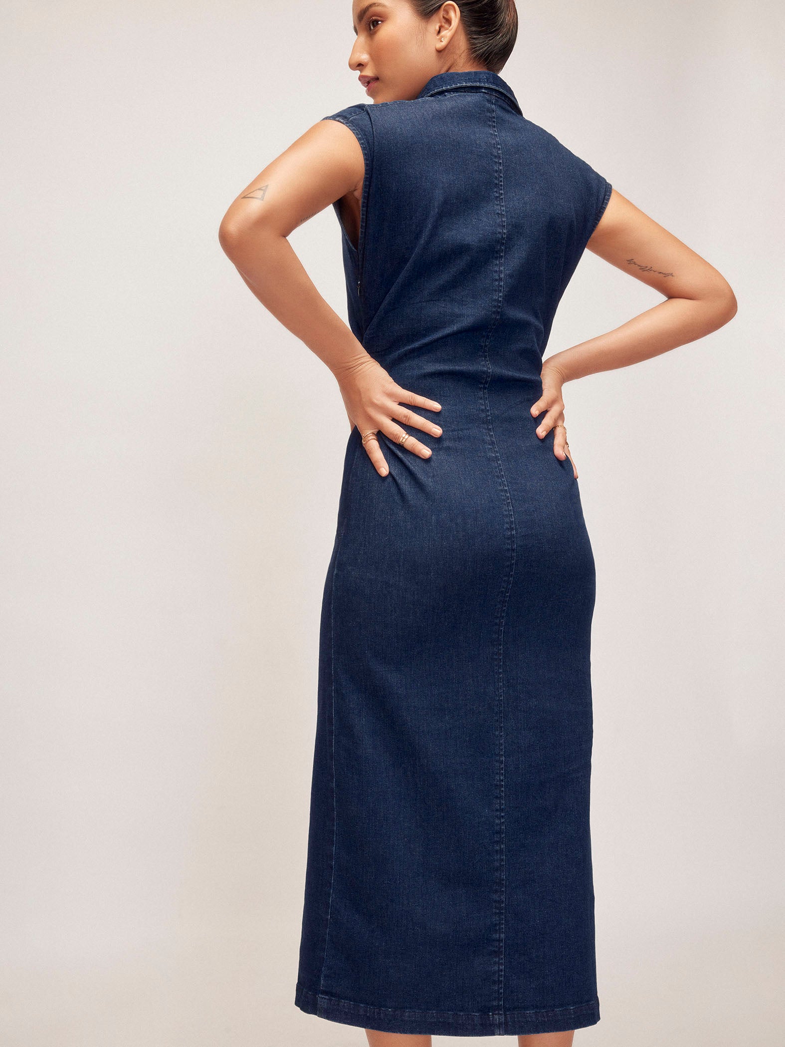 Women's Denim Ruched Shirt Dress