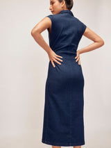 Women's Denim Ruched Shirt Dress