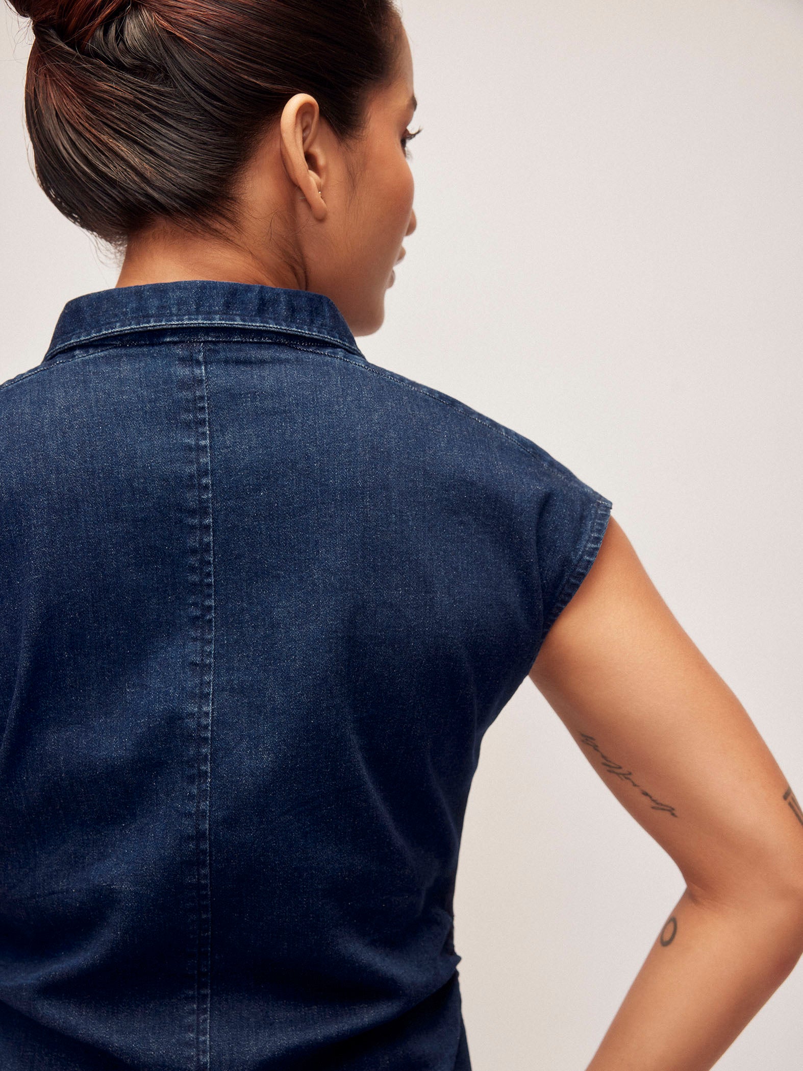 Women's Denim Ruched Shirt Dress