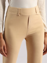 Women's Beige Solid Sports High Rise Pant