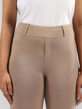 Women's Brown Solid Sports High Rise Pant - Tall