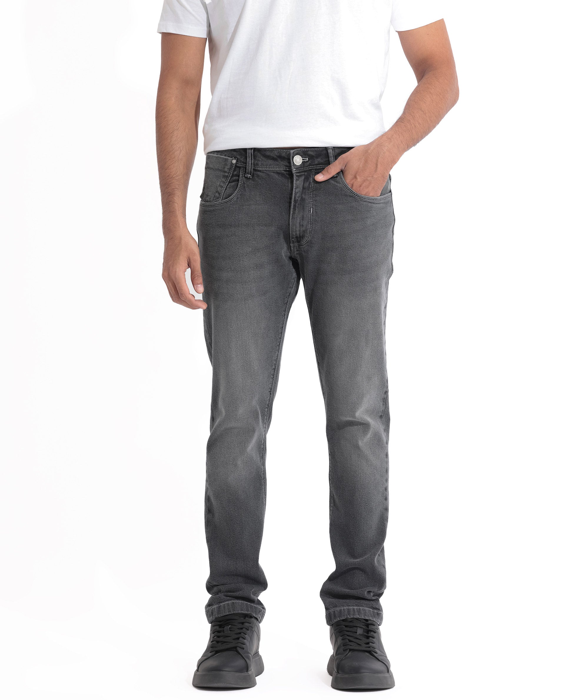 Men's Grey Casual Slim Fit Solid Jeans