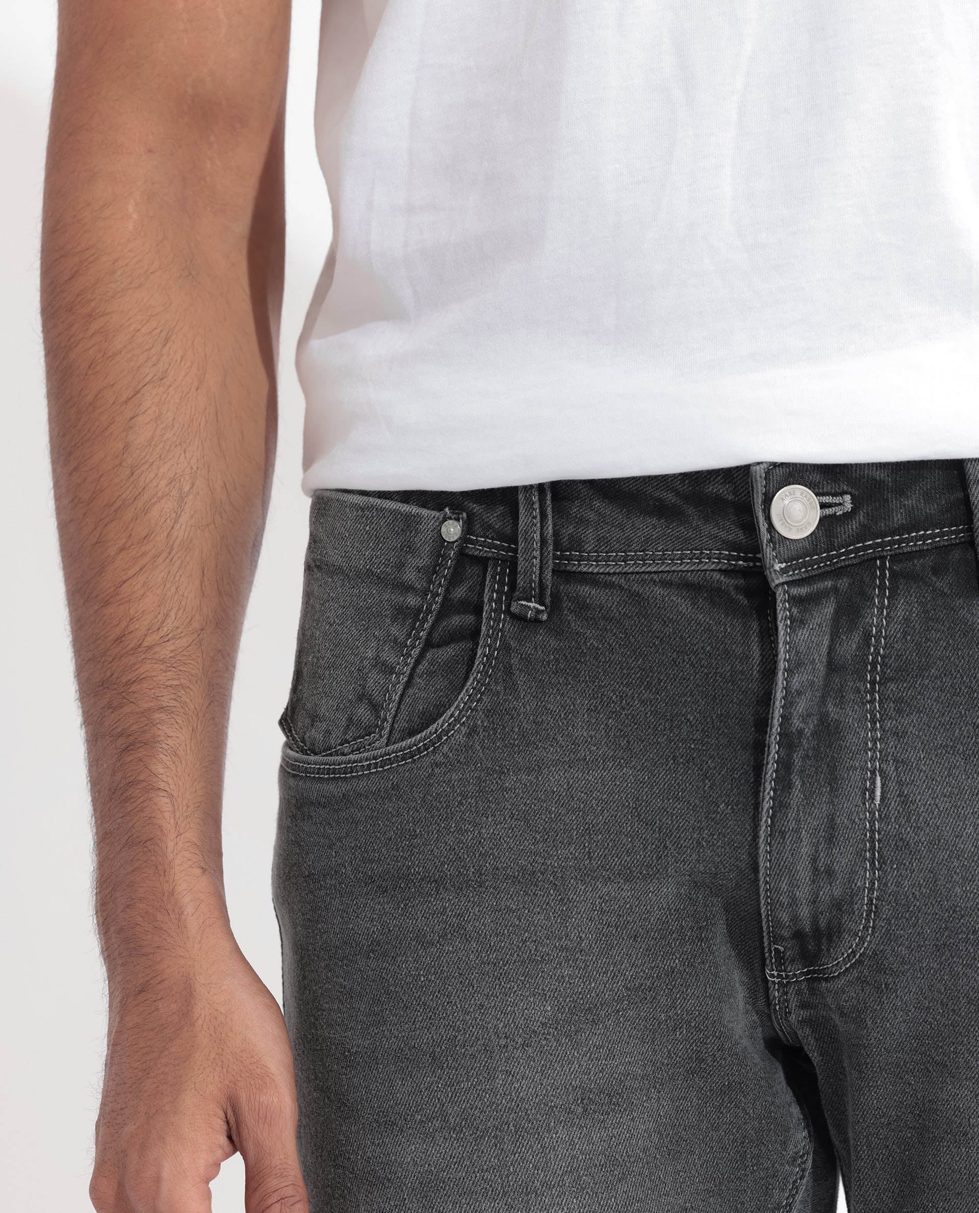 Men's Grey Casual Slim Fit Solid Jeans