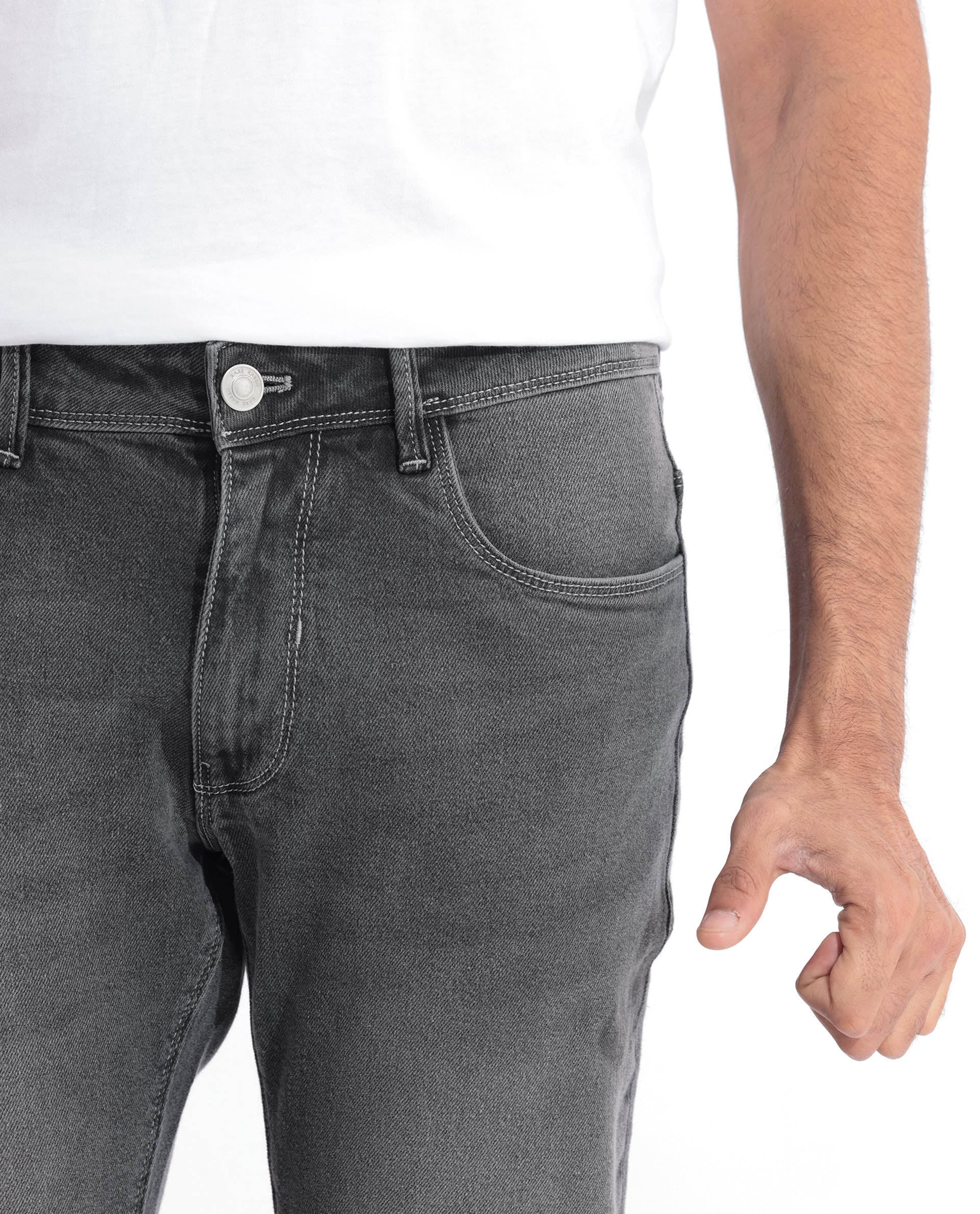 Men's Grey Casual Slim Fit Solid Jeans