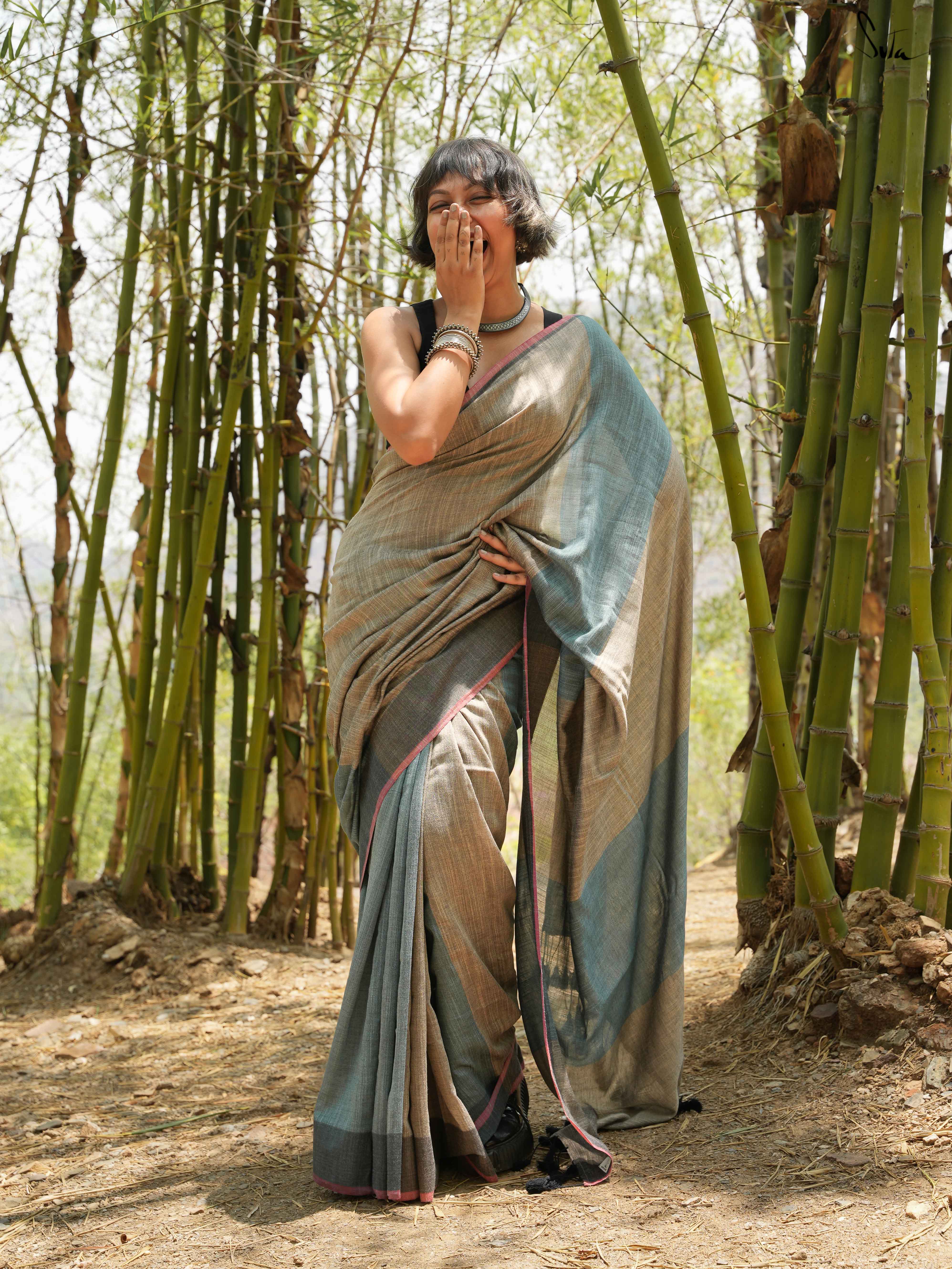 Women's Multicolor Slub Saree