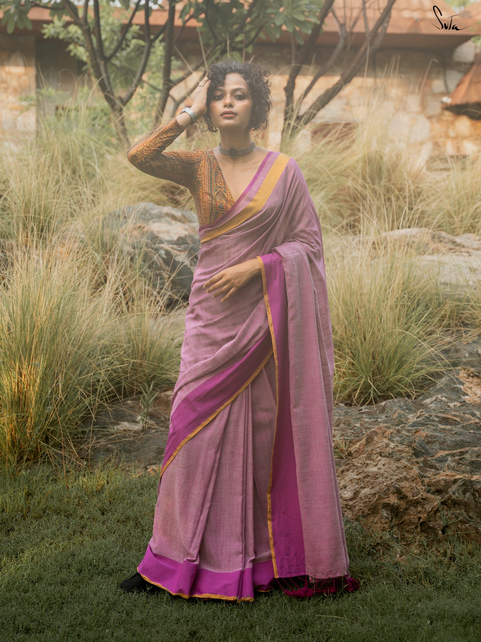 Women's Pink Slub Saree