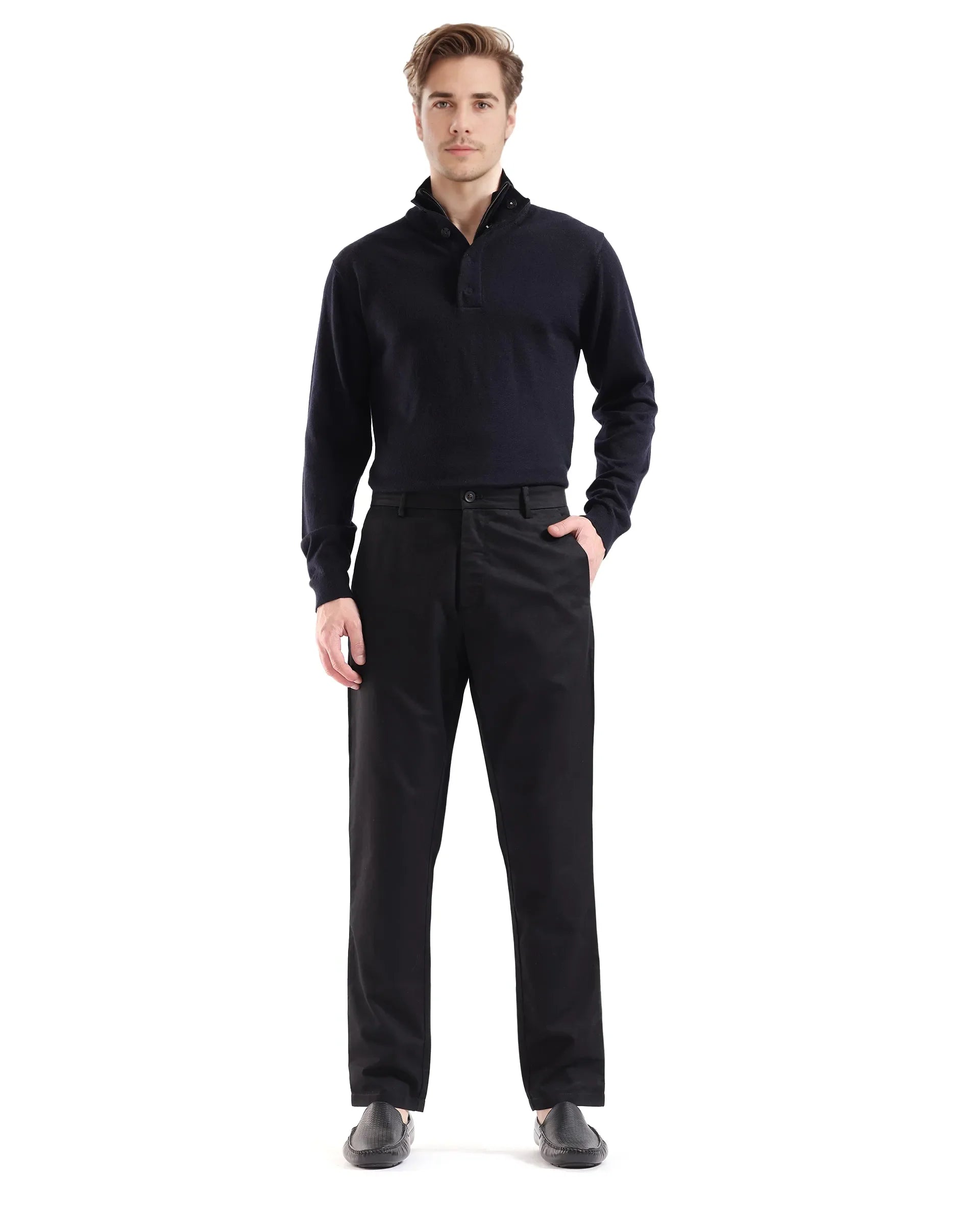 Men's Black Casual Regular Fit Solid Trouser