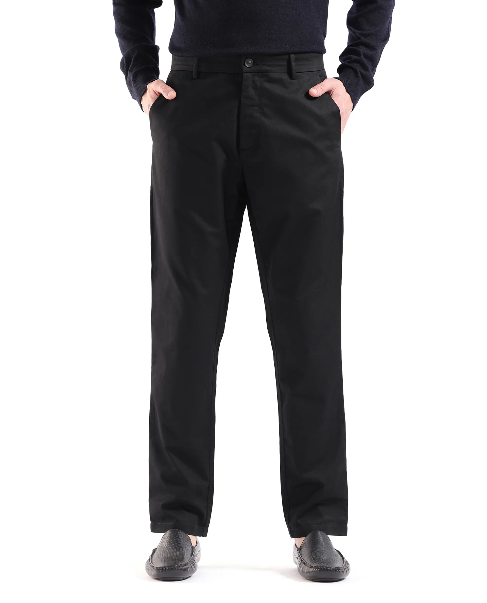 Men's Black Casual Regular Fit Solid Trouser