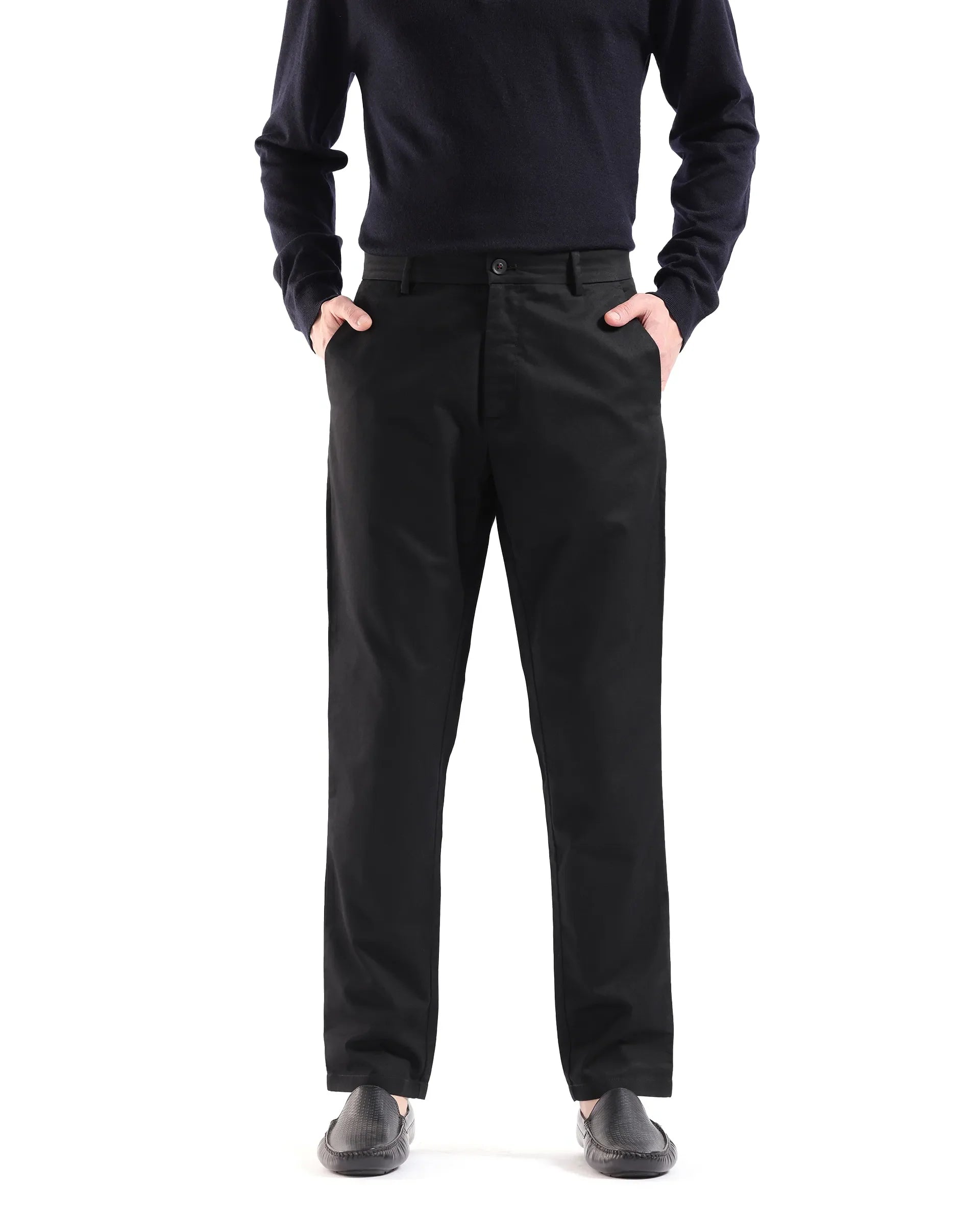 Men's Black Casual Regular Fit Solid Trouser