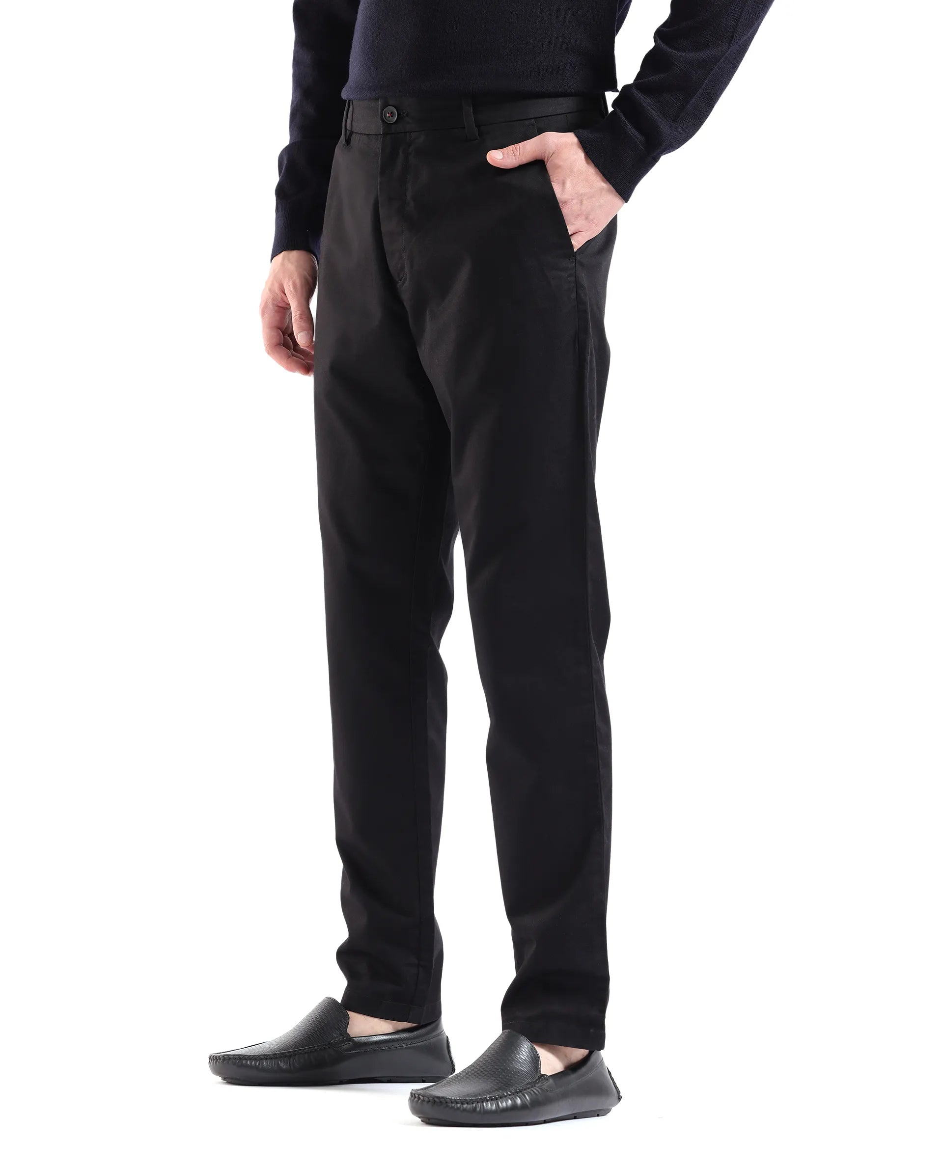 Men's Black Casual Regular Fit Solid Trouser
