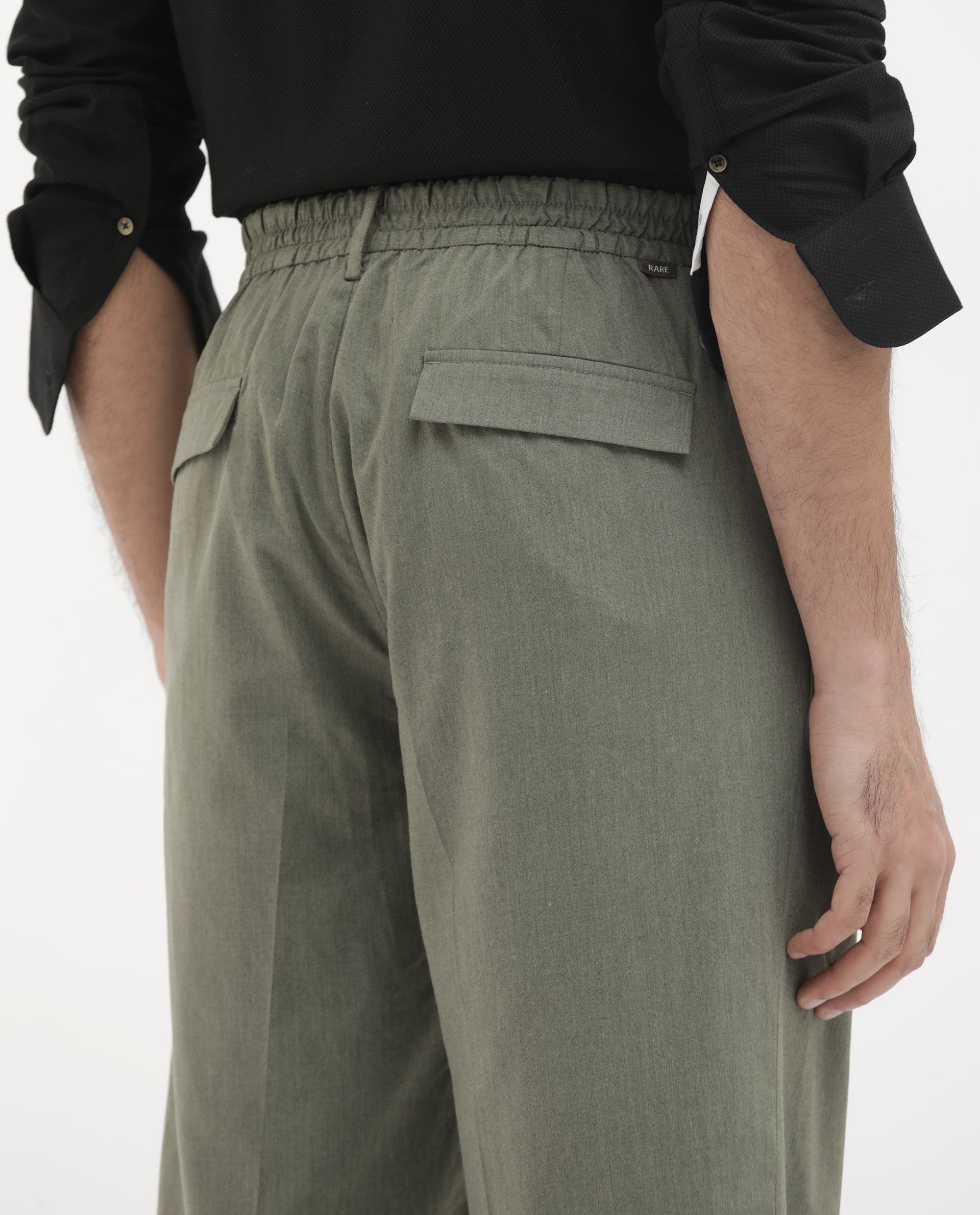 Men's Green Casual Regular Fit Solid Trouser