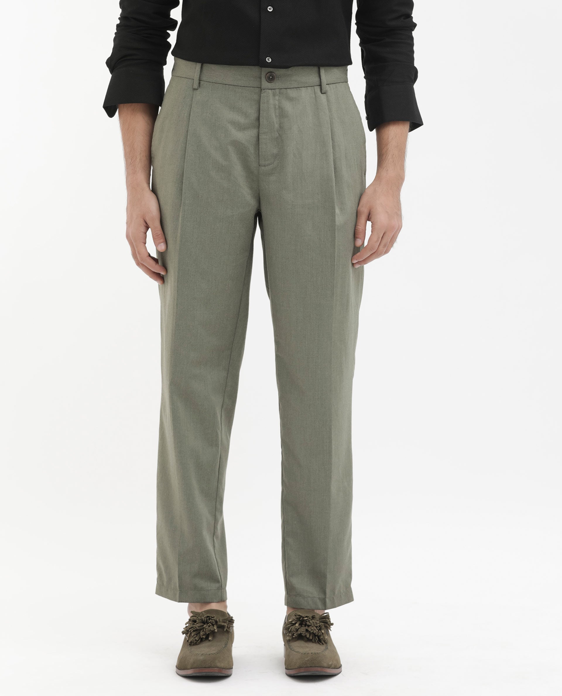 Men's Green Casual Regular Fit Solid Trouser