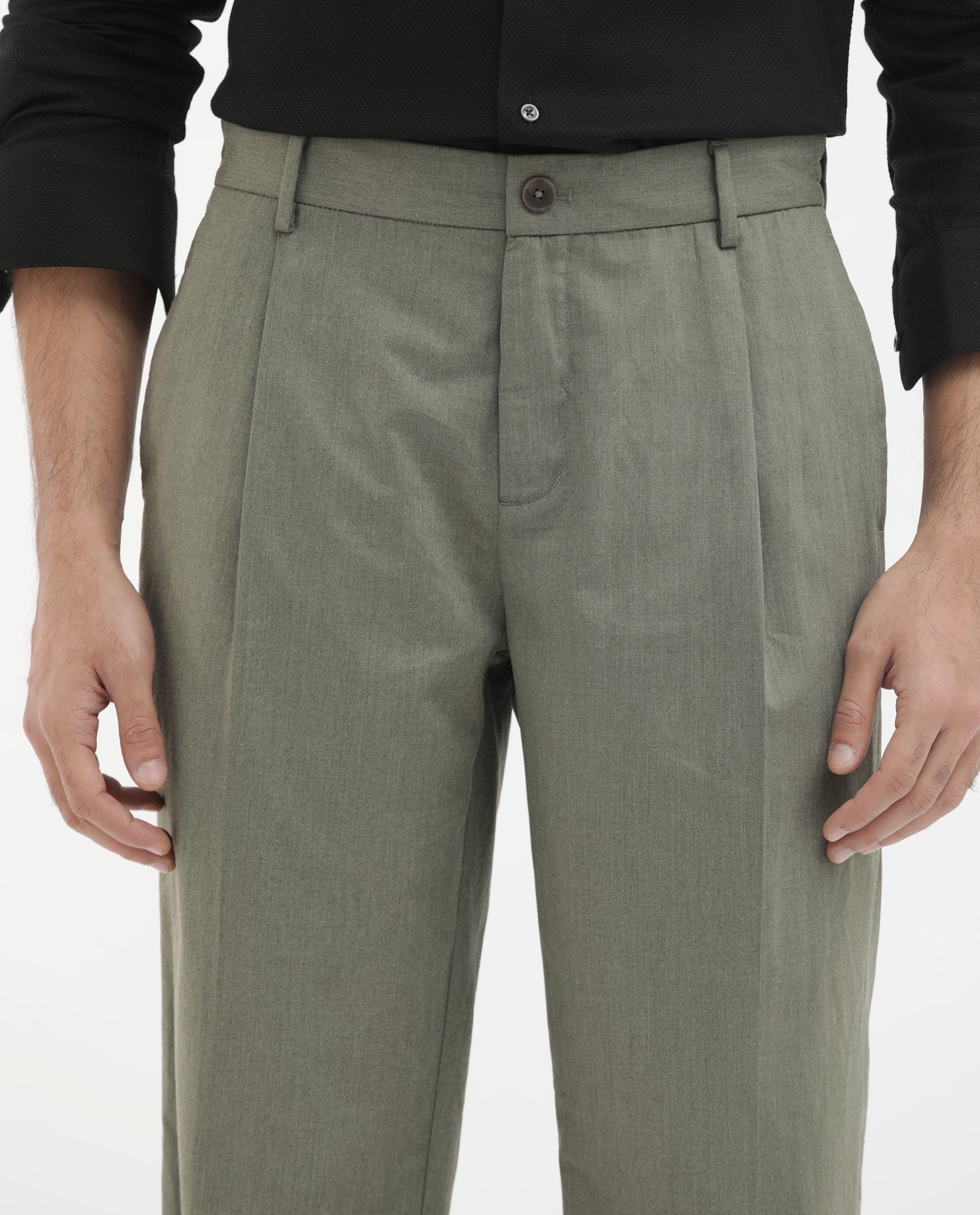Men's Green Casual Regular Fit Solid Trouser