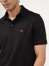 Men's Black Casual Regular Fit Solid Half Sleeves Polo Tshirt