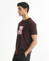 Men's Red Casual Slim Fit Printed Half Sleeves Tshirt