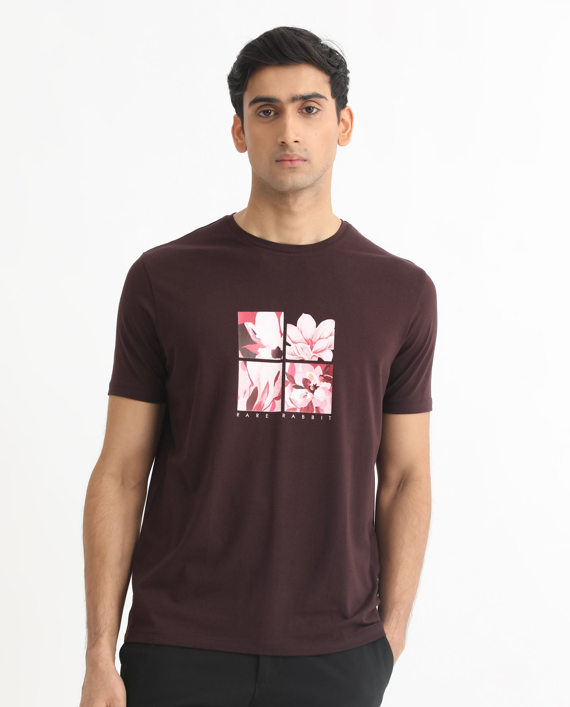 Men's Red Casual Slim Fit Printed Half Sleeves Tshirt