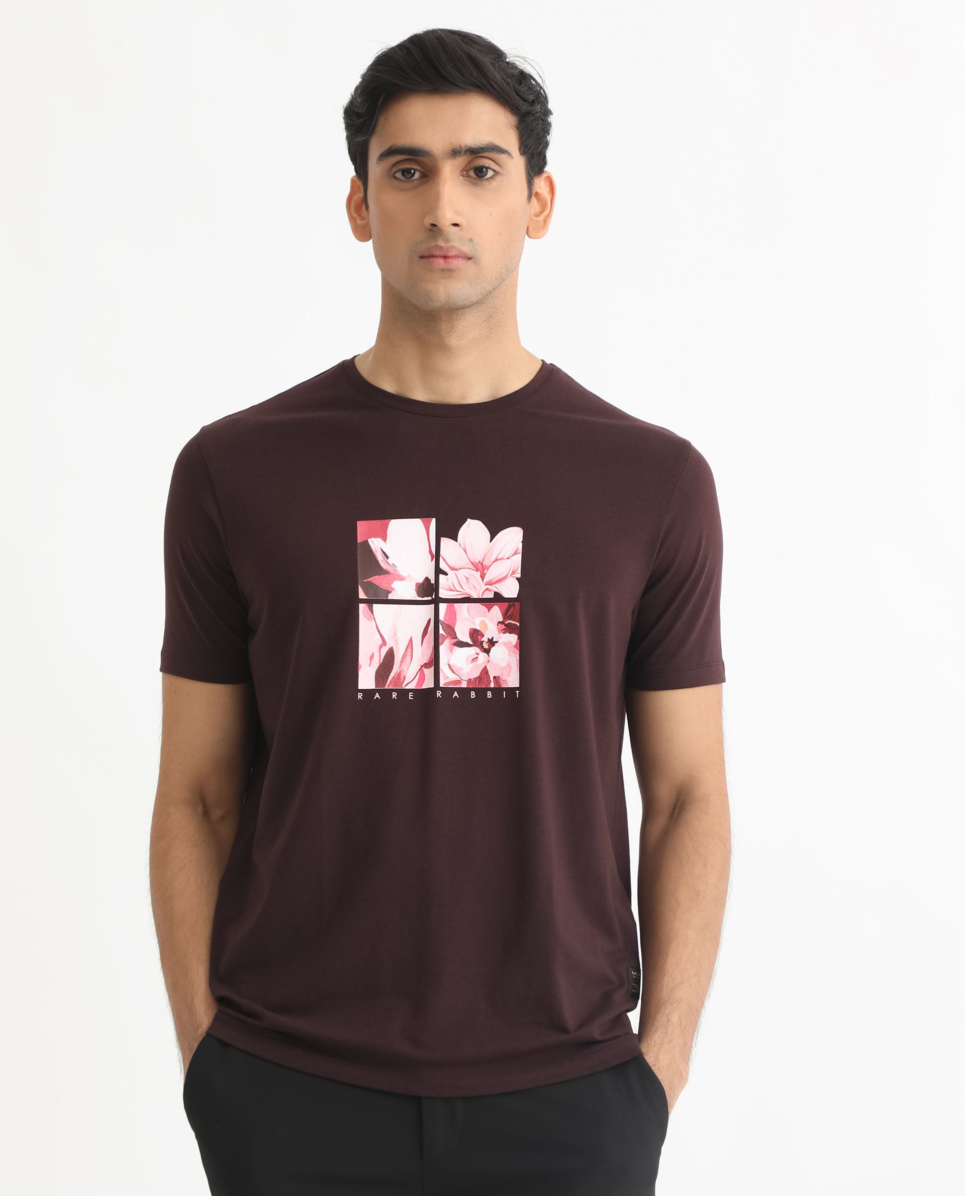 Men's Red Casual Slim Fit Printed Half Sleeves Tshirt