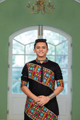 Men's Black Embroidered Full Sleeves Festive Kurta