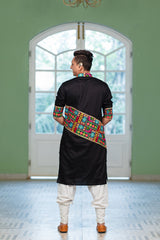 Men's Black Embroidered Full Sleeves Festive Kurta