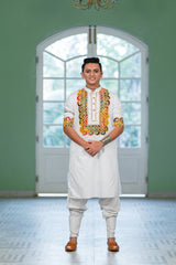 Men's White Embroidered Full Sleeves Festive Kurta