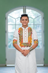Men's White Embroidered Full Sleeves Festive Kurta