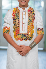 Men's White Embroidered Full Sleeves Festive Kurta