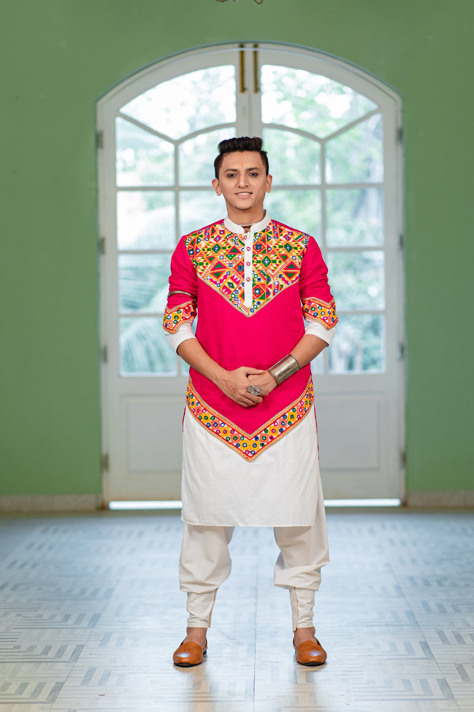 Men's Red Embroidered Full Sleeves Festive Kurta