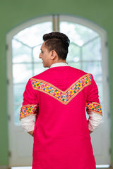 Men's Red Embroidered Full Sleeves Festive Kurta