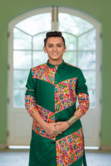 Men's Green Embroidered Full Sleeves Festive Kurta