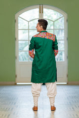 Men's Green Embroidered Full Sleeves Festive Kurta