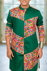 Men's Green Embroidered Full Sleeves Festive Kurta