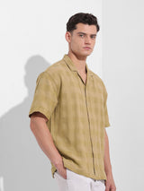 Men's Khaki Casual Solid Half Sleeves Shirt