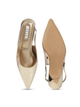 Women's Gold Pointed Toe Slingback Kitten Heels
