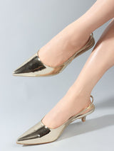 Women's Gold Pointed Toe Slingback Kitten Heels