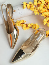 Women's Gold Pointed Toe Slingback Kitten Heels