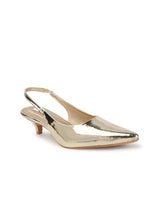 Women's Gold Pointed Toe Slingback Kitten Heels