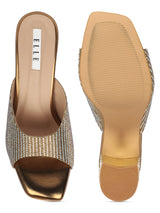 Women's Gold Croc-Textured Block Heels with Chain Detail Sandals