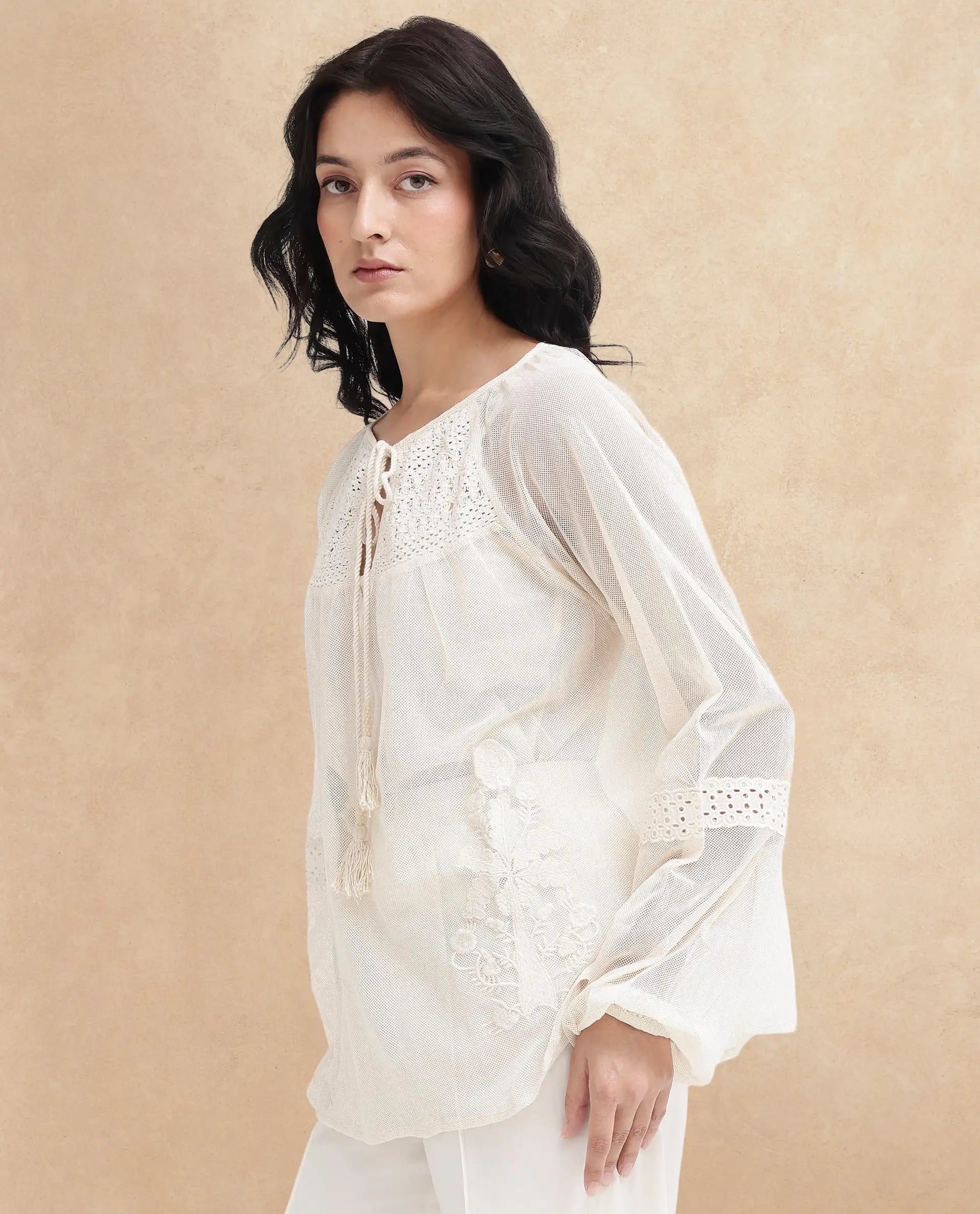 Women's Beige Casual Full Sleeves Top