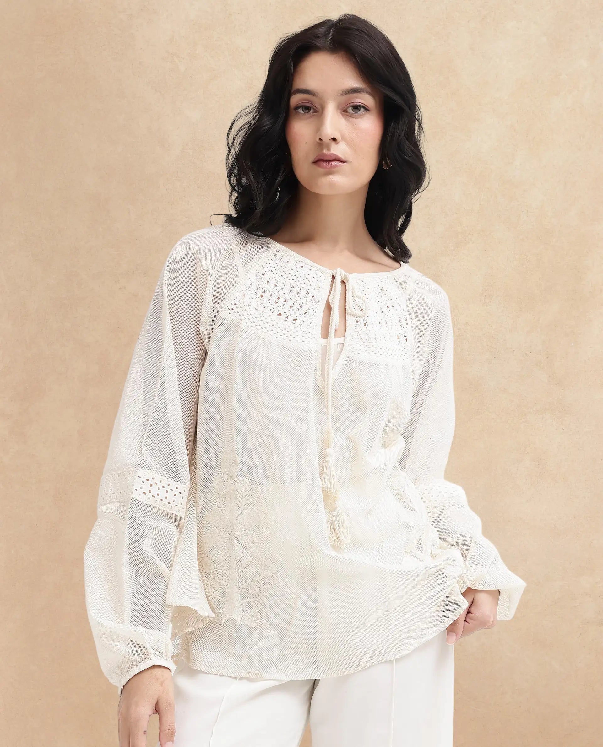 Women's Beige Casual Full Sleeves Top