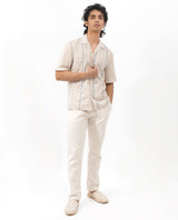 Men's Beige Casual Regular Fit Embroidered Half Sleeves Shirt