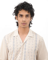 Men's Beige Casual Regular Fit Embroidered Half Sleeves Shirt