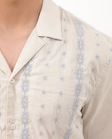 Men's Beige Casual Regular Fit Embroidered Half Sleeves Shirt