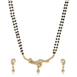 Women's Gold Plated Twine Braid Double Line Mangalsutra Necklace Set