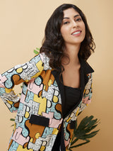 Women's Brown Typography Printed Long Sleeves Open Front Jacket