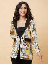 Women's Brown Typography Printed Long Sleeves Open Front Jacket