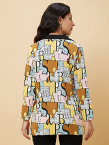 Women's Brown Typography Printed Long Sleeves Open Front Jacket