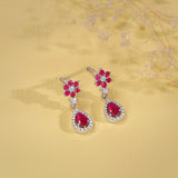 Women's Silver Pink Flower Mini Drop Earrings