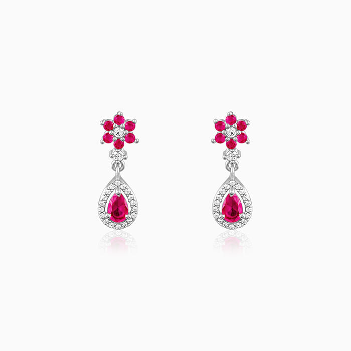 Women's Silver Pink Flower Mini Drop Earrings