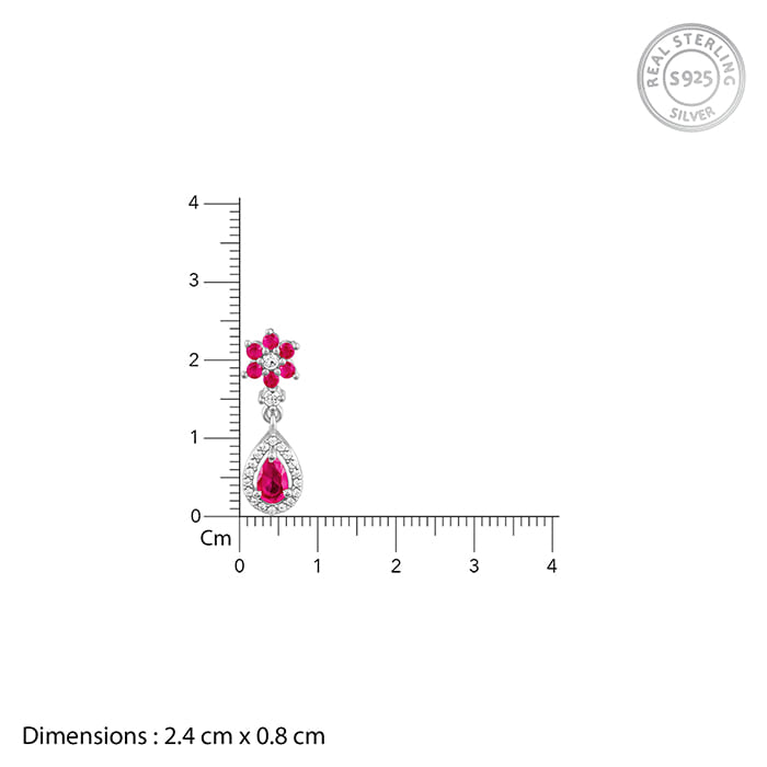 Women's Silver Pink Flower Mini Drop Earrings