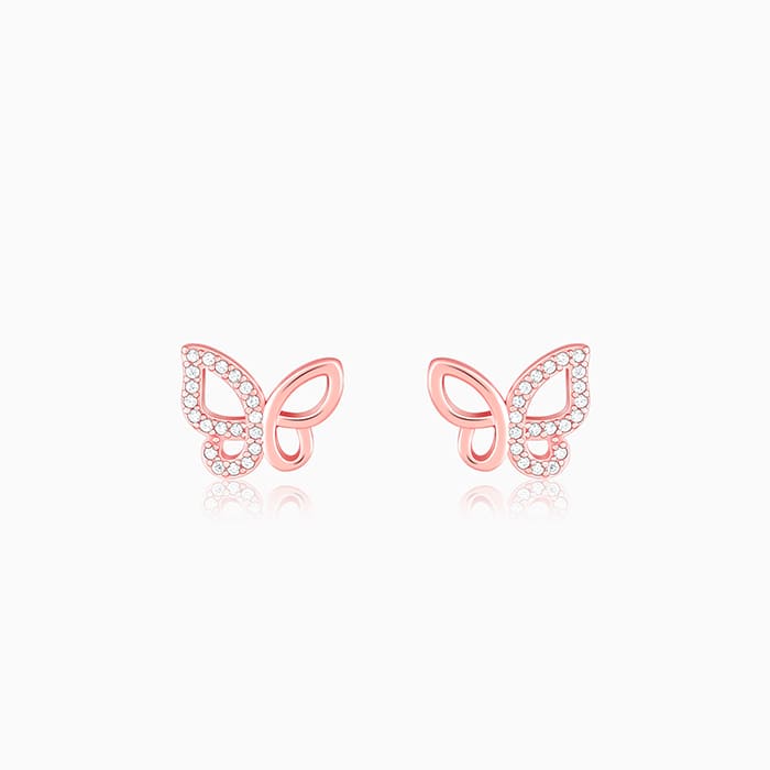 Women's Rose Gold Zircon-Studded Butterfly Earrings